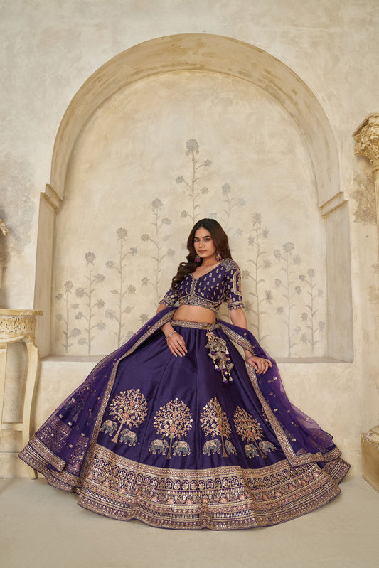 Purple Silk with Elephant Motifs & Zari Embroidered Bridesmaid Lehenga