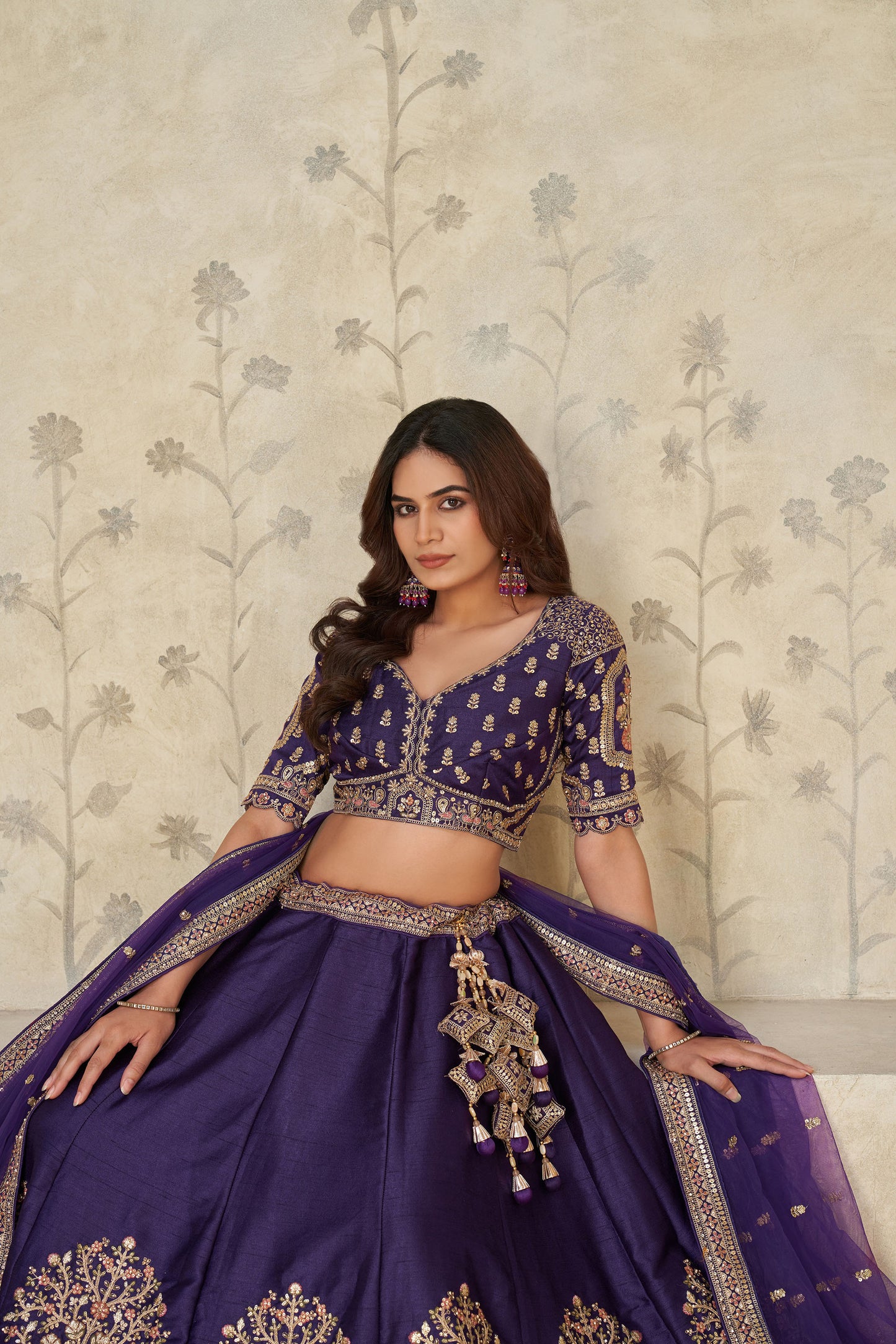 Purple Silk with Elephant Motifs & Zari Embroidered Bridesmaid Lehenga