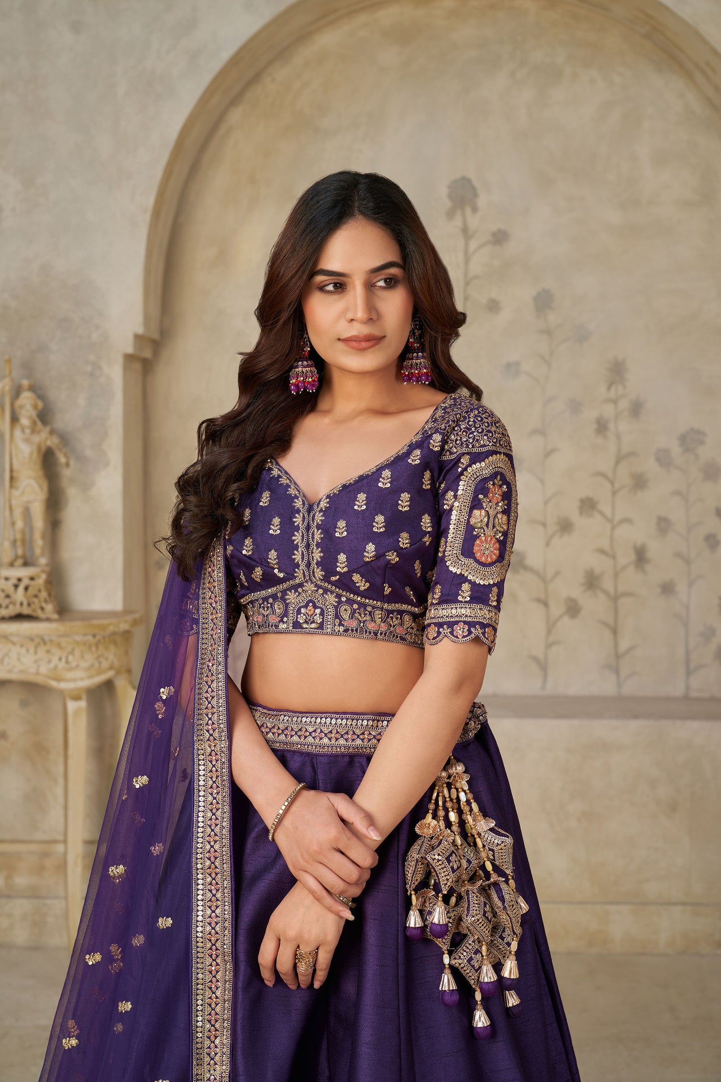 Purple Silk with Elephant Motifs & Zari Embroidered Bridesmaid Lehenga