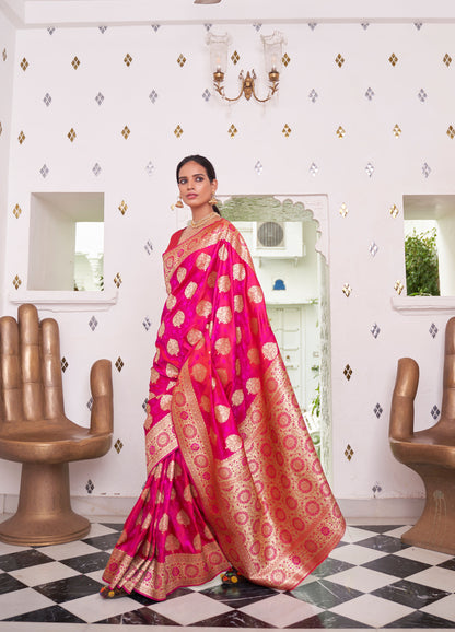 Pink Karnavati Pure Satin Silk Saree