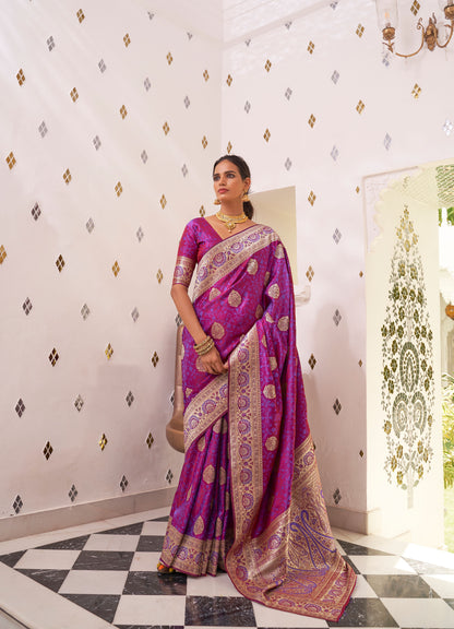 Purple Karnavati Pure Satin Silk Saree