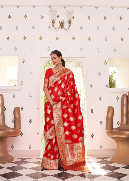 Red Gold Karnavati Pure Satin Silk Saree