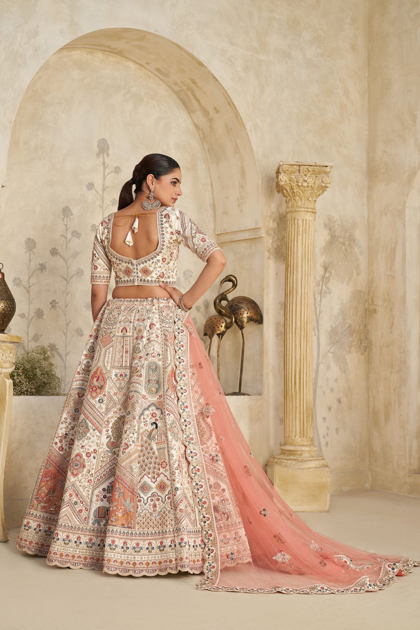 Cream Silk with Royal Motifs & Zari Embroidered Bridesmaid Lehenga