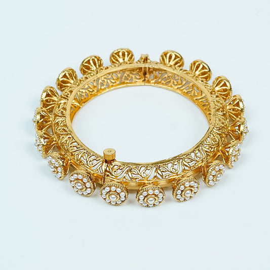 Zevar Club 22K Gold-Plated Handcrafted Floral Drop with White Pearl Bracelet