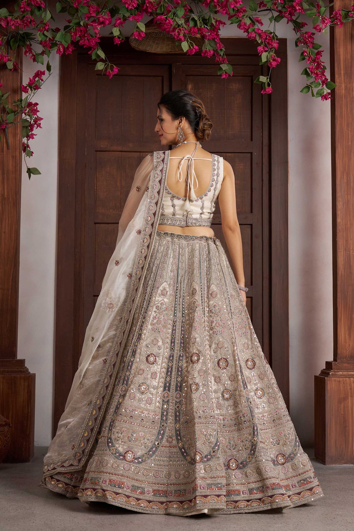 White Net Floral Embroidered Wedding Lehenga
