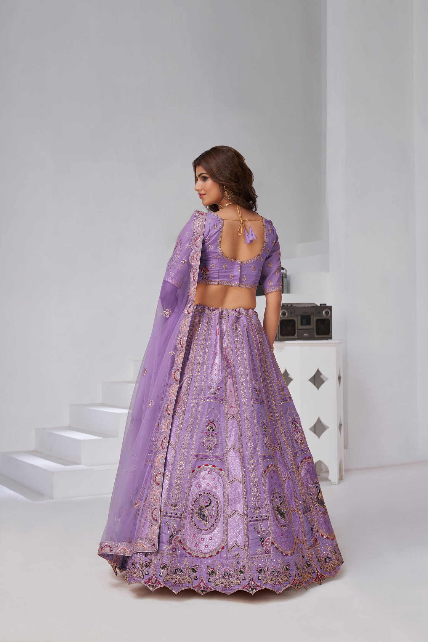 Purple Raw Silk Zari & Resham Embroidered Sangeet Lehenga
