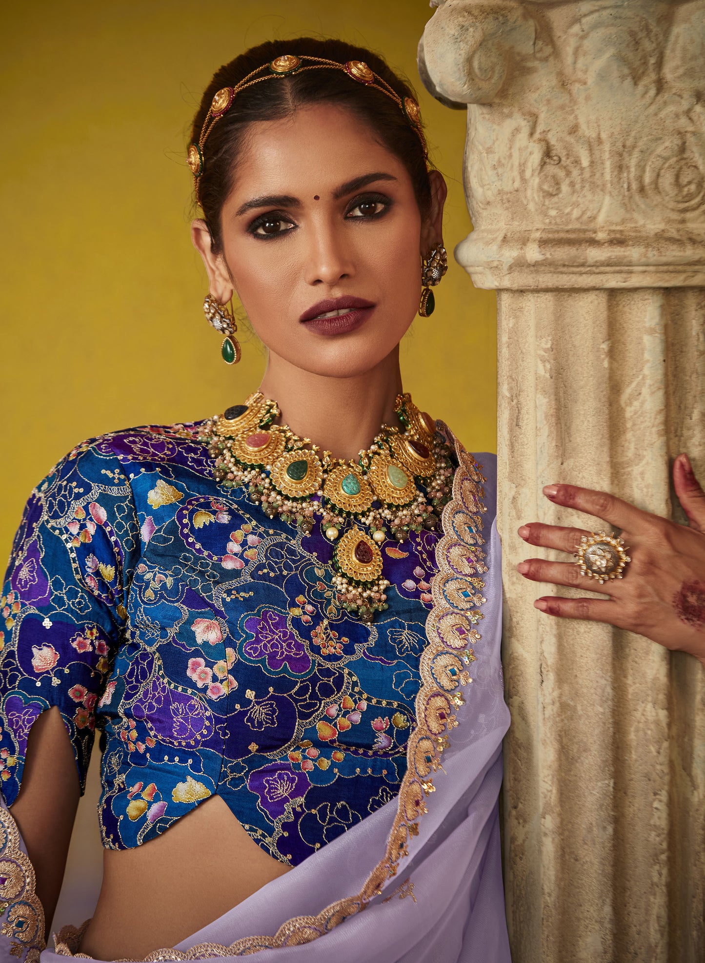 Light Purple Glass Tissue Dhaga & Thread Embroidered Divani Saree