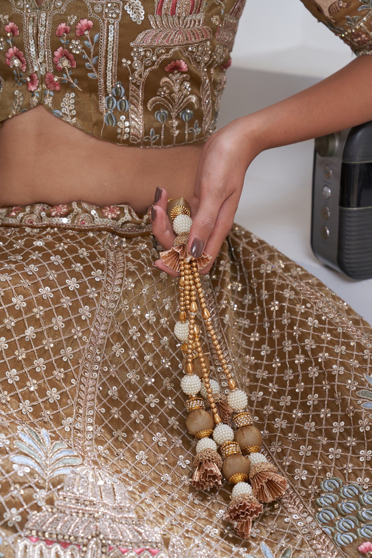 Mehendi Green Organza Zari & Resham Embroidery with Cow Motifs Lehenga for Bride