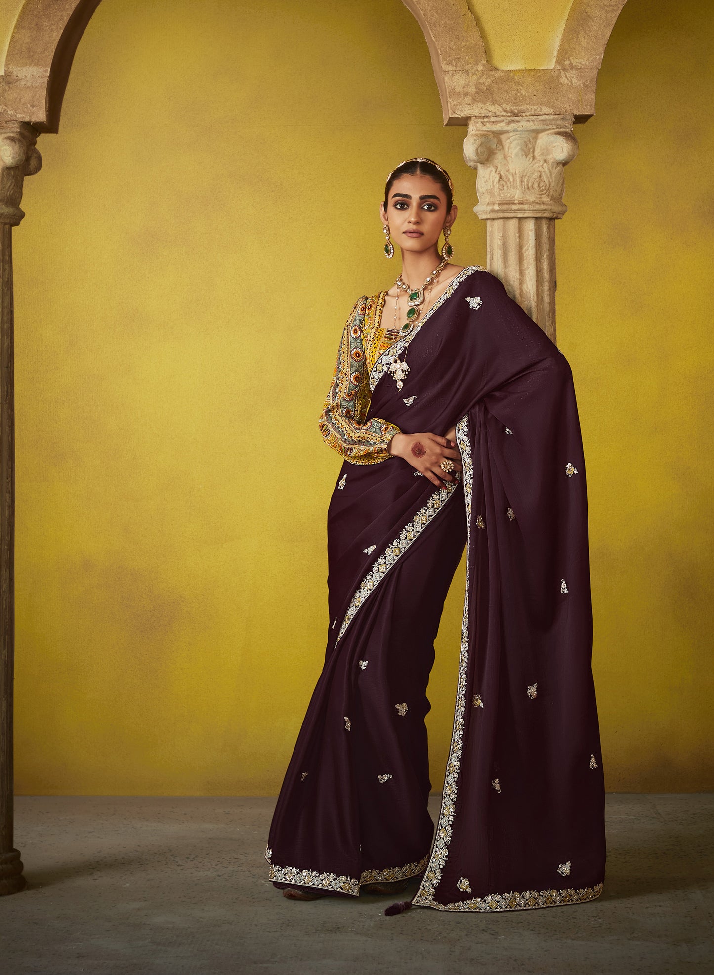 Wine Glass Tissue Dhaga & Thread Embroidered Divani Saree