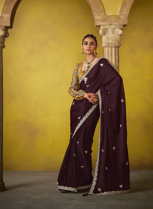 Wine Glass Tissue Dhaga & Thread Embroidered Divani Saree