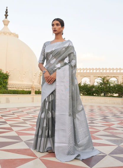 Grey Kevaah Linen Woven Saree