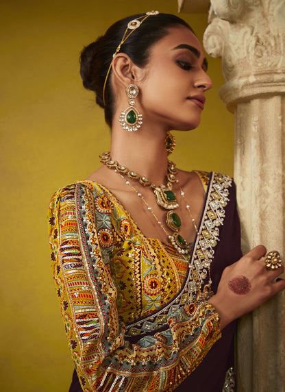 Wine Glass Tissue Dhaga & Thread Embroidered Divani Saree