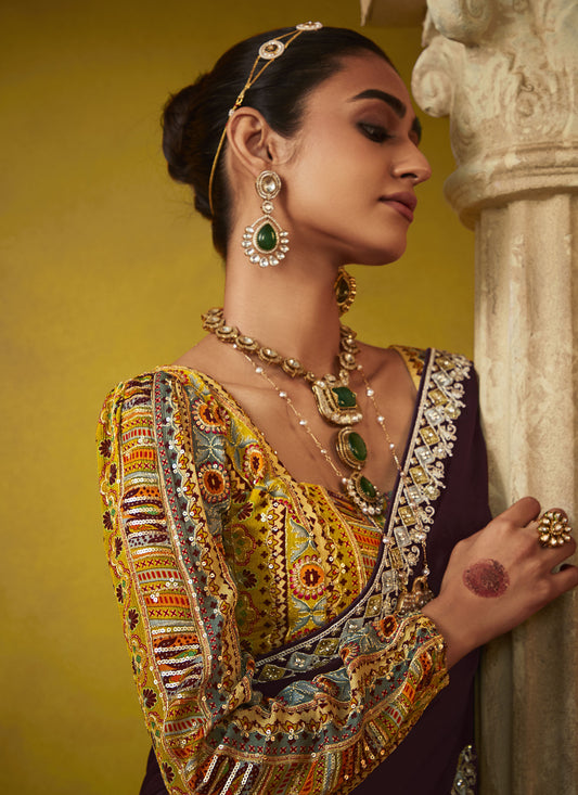 Wine Glass Tissue Dhaga & Thread Embroidered Divani Saree