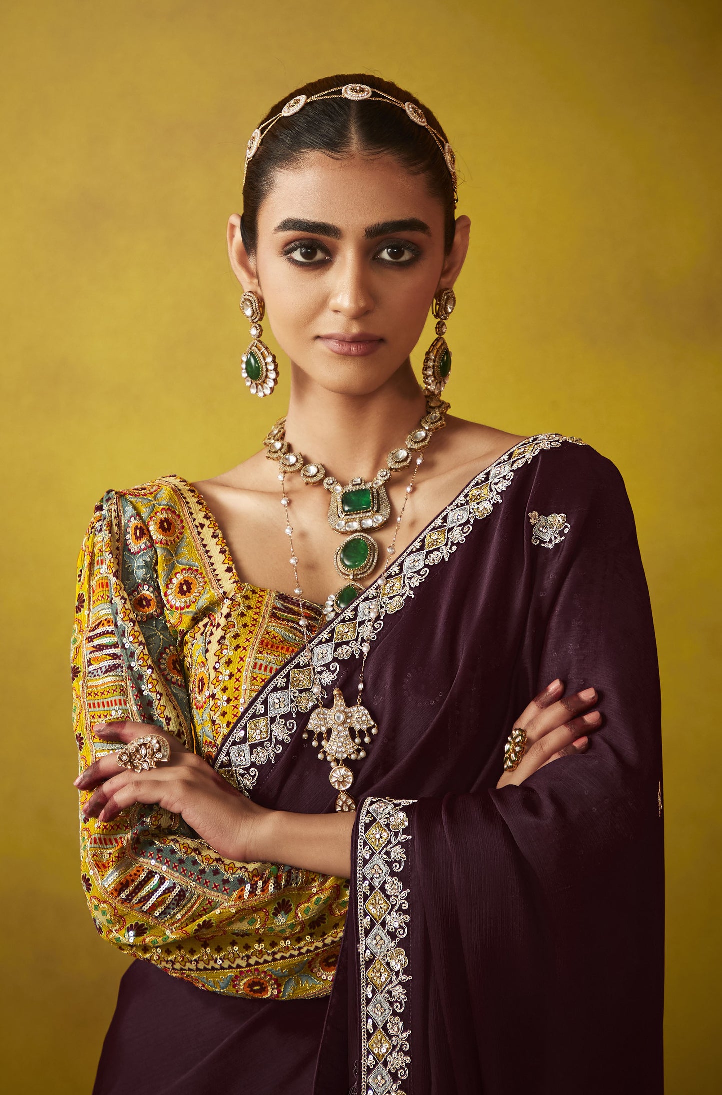 Wine Glass Tissue Dhaga & Thread Embroidered Divani Saree