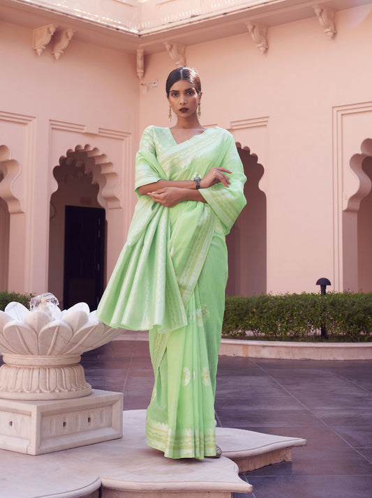 Green Kavni Linen Woven Saree