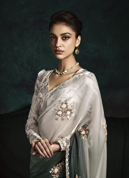 Grey Sequins Embroidered Festive Rangat Saree