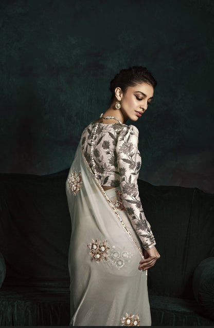 Grey Sequins Embroidered Festive Rangat Saree