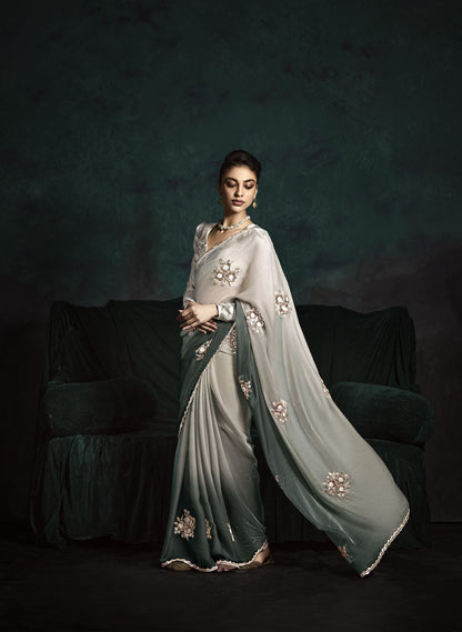 Grey Sequins Embroidered Festive Rangat Saree