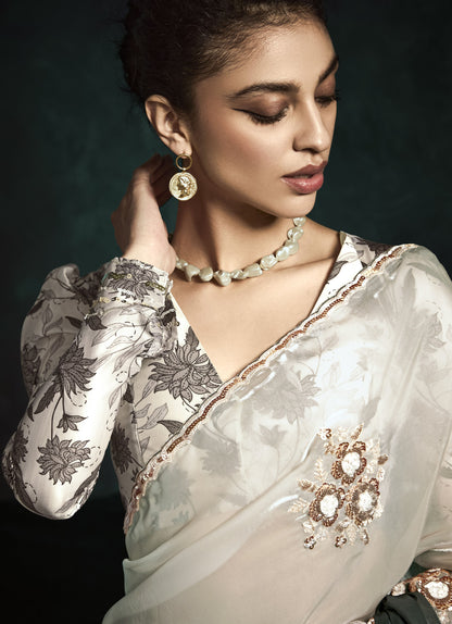 Grey Sequins Embroidered Festive Rangat Saree