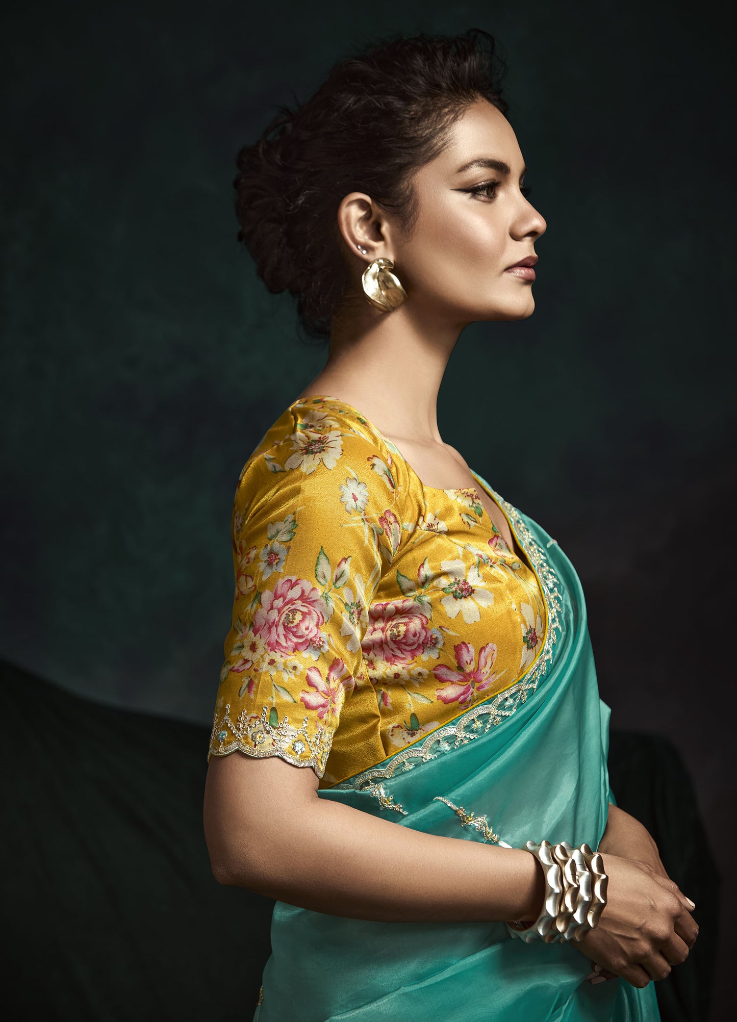 Teal Green Sequins Embroidered Festive Rangat Saree