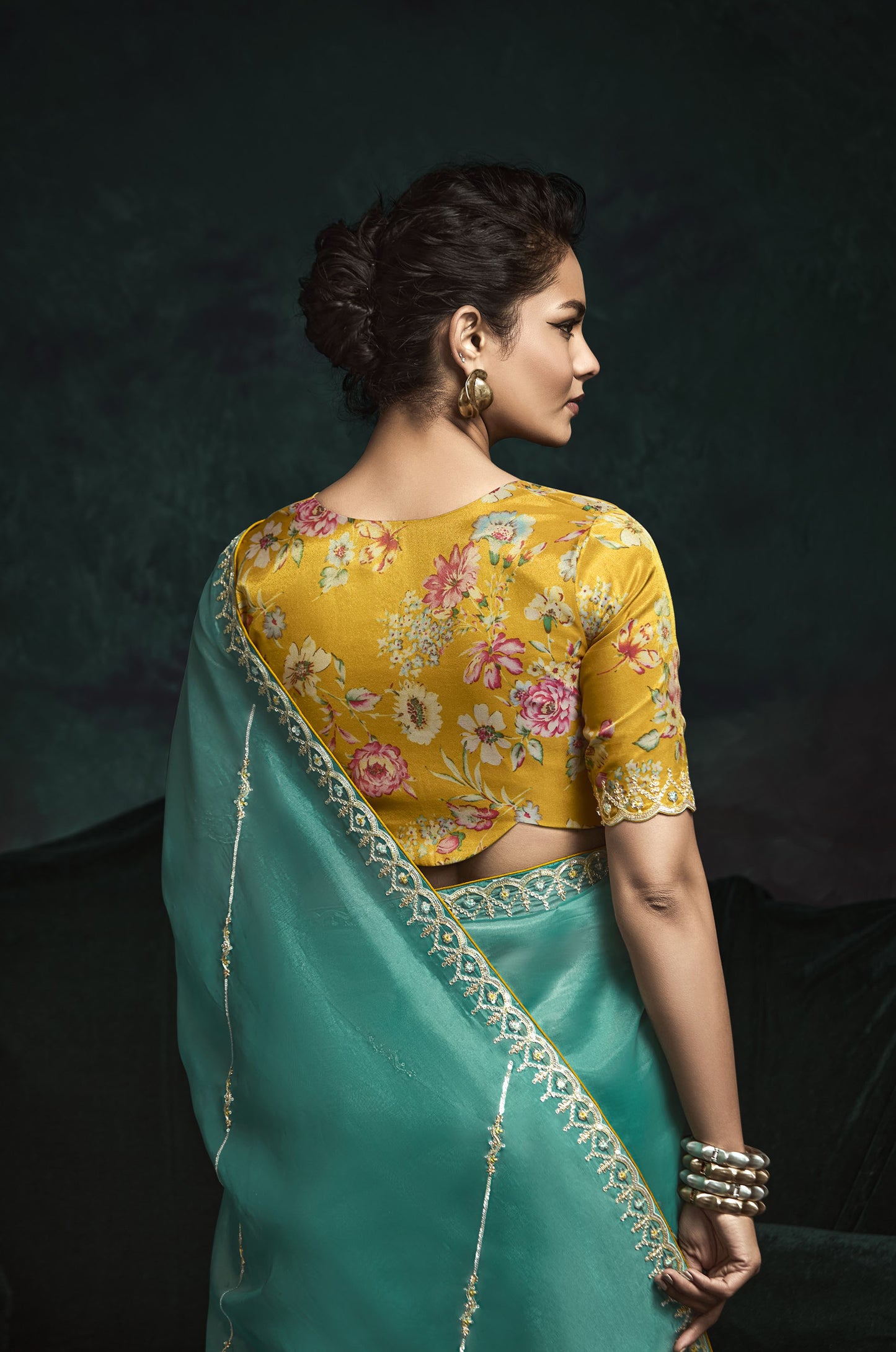 Teal Green Sequins Embroidered Festive Rangat Saree