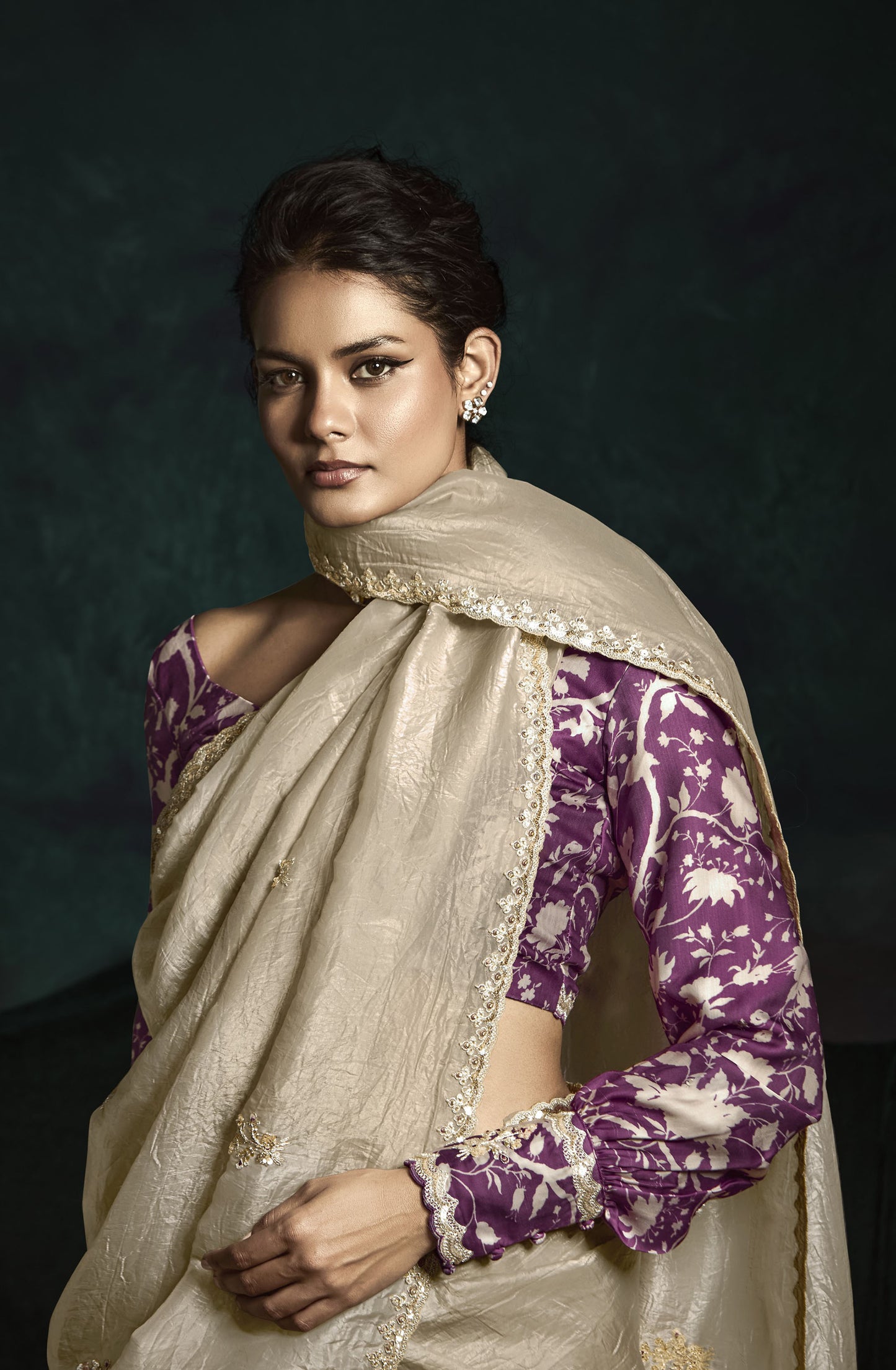 Beige Sequins Embroidered Festive Rangat Saree