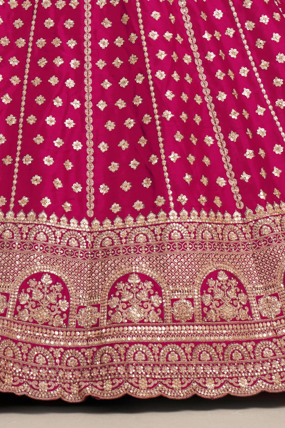 Rani Pink Silk Zari & Sequins Embroidered Bridal Lehenga