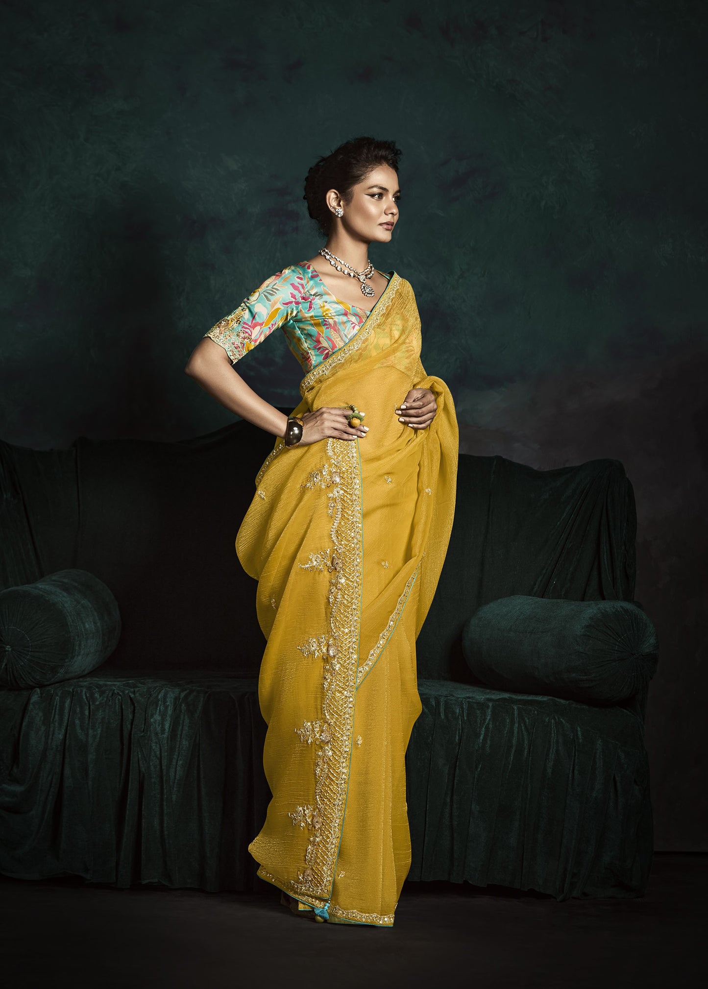 Yellow Sequins Embroidered Festive Rangat Saree