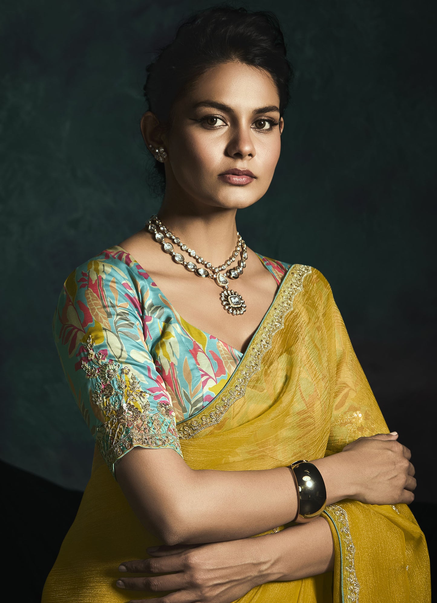 Yellow Sequins Embroidered Festive Rangat Saree