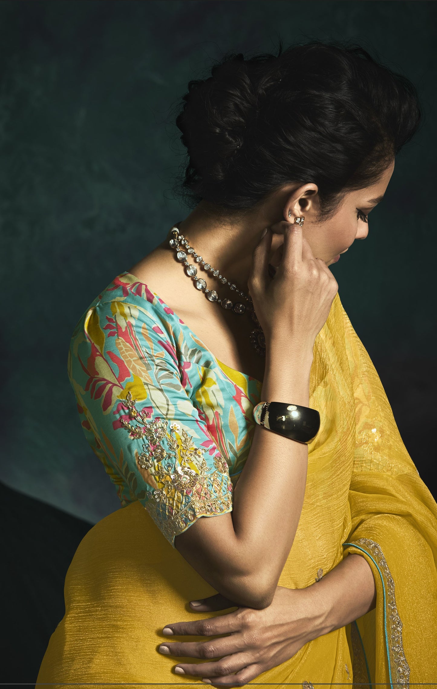 Yellow Sequins Embroidered Festive Rangat Saree