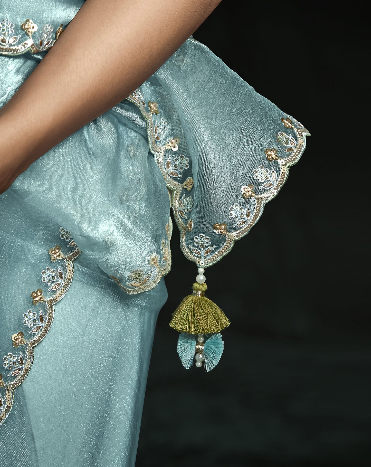 Skyblue Sequins Embroidered Festive Rangat Saree