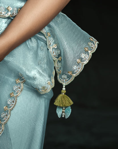 Skyblue Sequins Embroidered Festive Rangat Saree