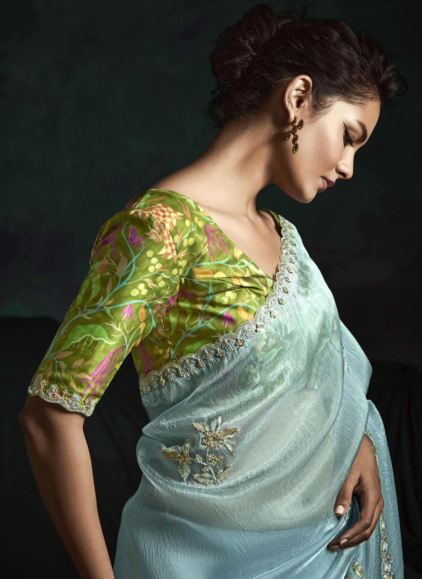 Skyblue Sequins Embroidered Festive Rangat Saree