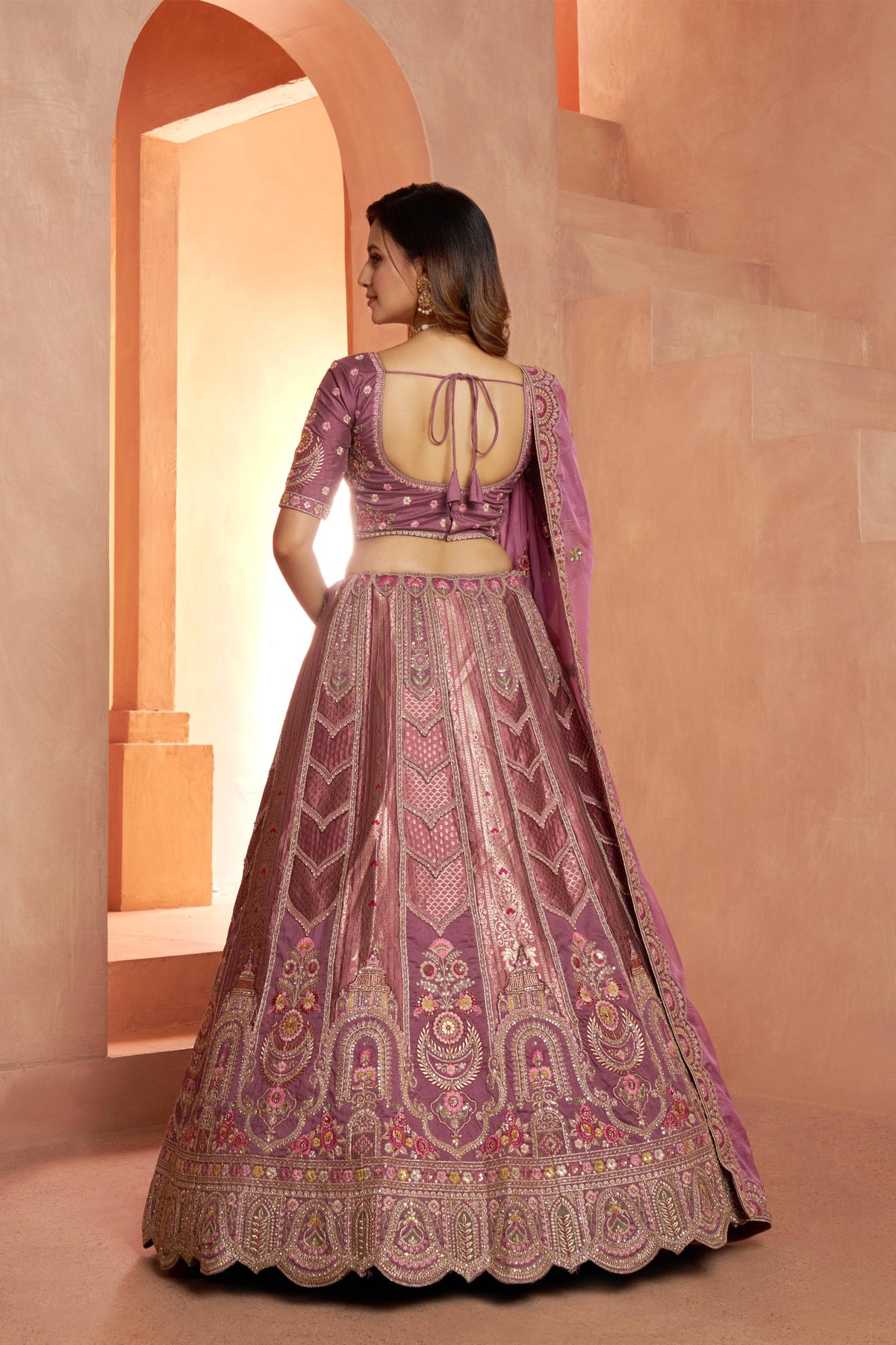 Mauve Banarasi Zari & Sequins Embroidery Bridesmaid Lehenga for Sangeet