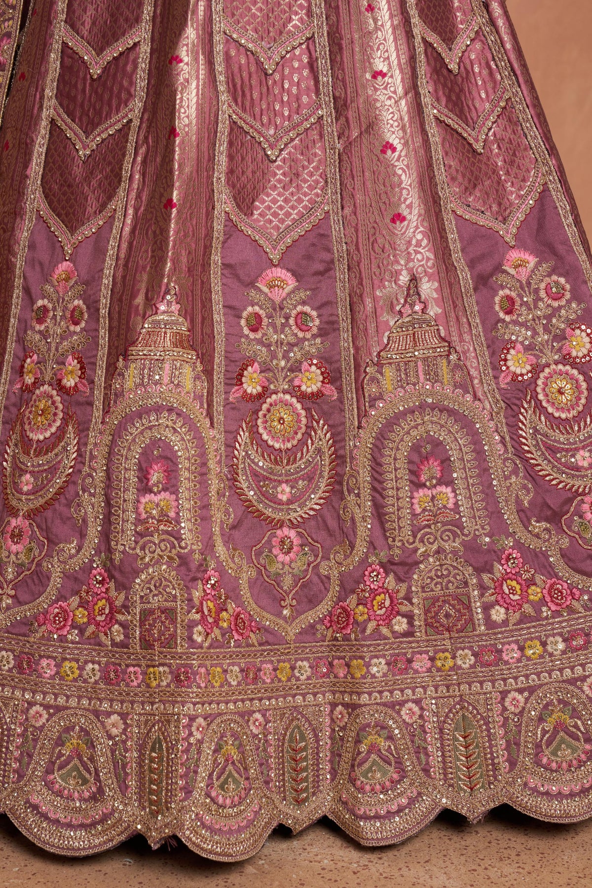 Mauve Banarasi Zari & Sequins Embroidery Bridesmaid Lehenga for Sangeet