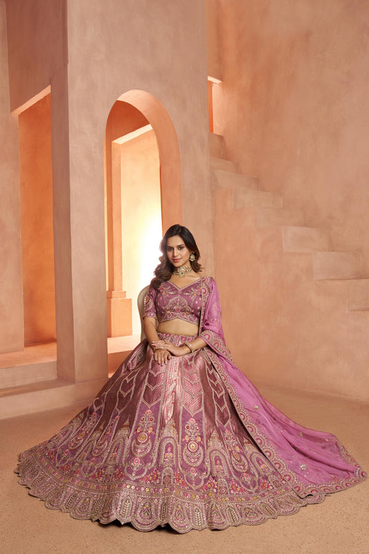 Mauve Banarasi Zari & Sequins Embroidery Bridesmaid Lehenga for Sangeet