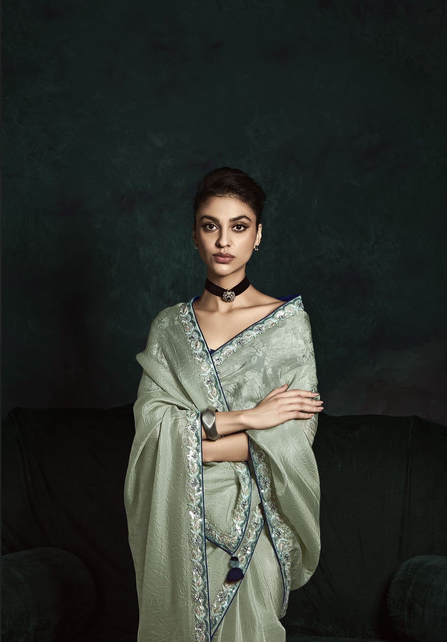 Silver Sequins Embroidered Festive Rangat Saree