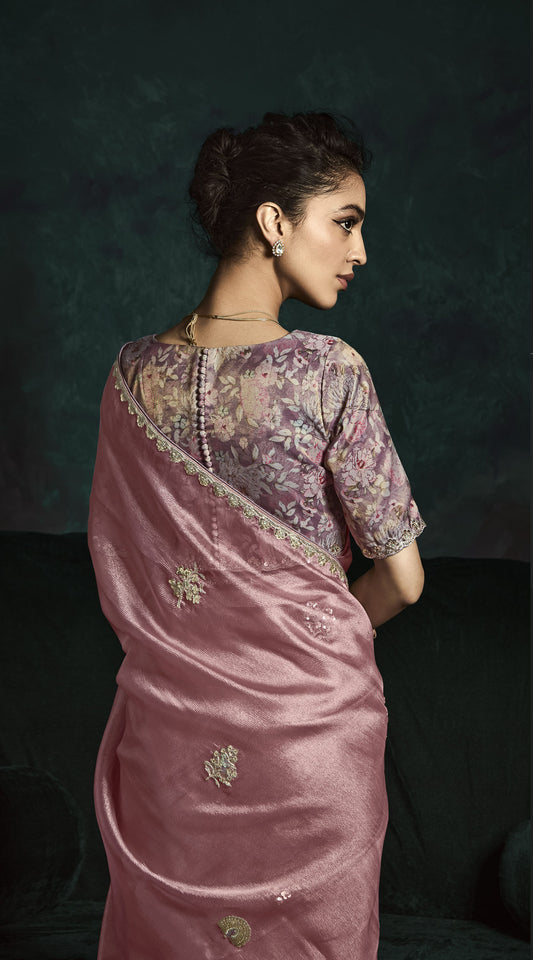 Pastel Pink Sequins Embroidered Festive Rangat Saree