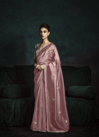 Pastel Pink Sequins Embroidered Festive Rangat Saree