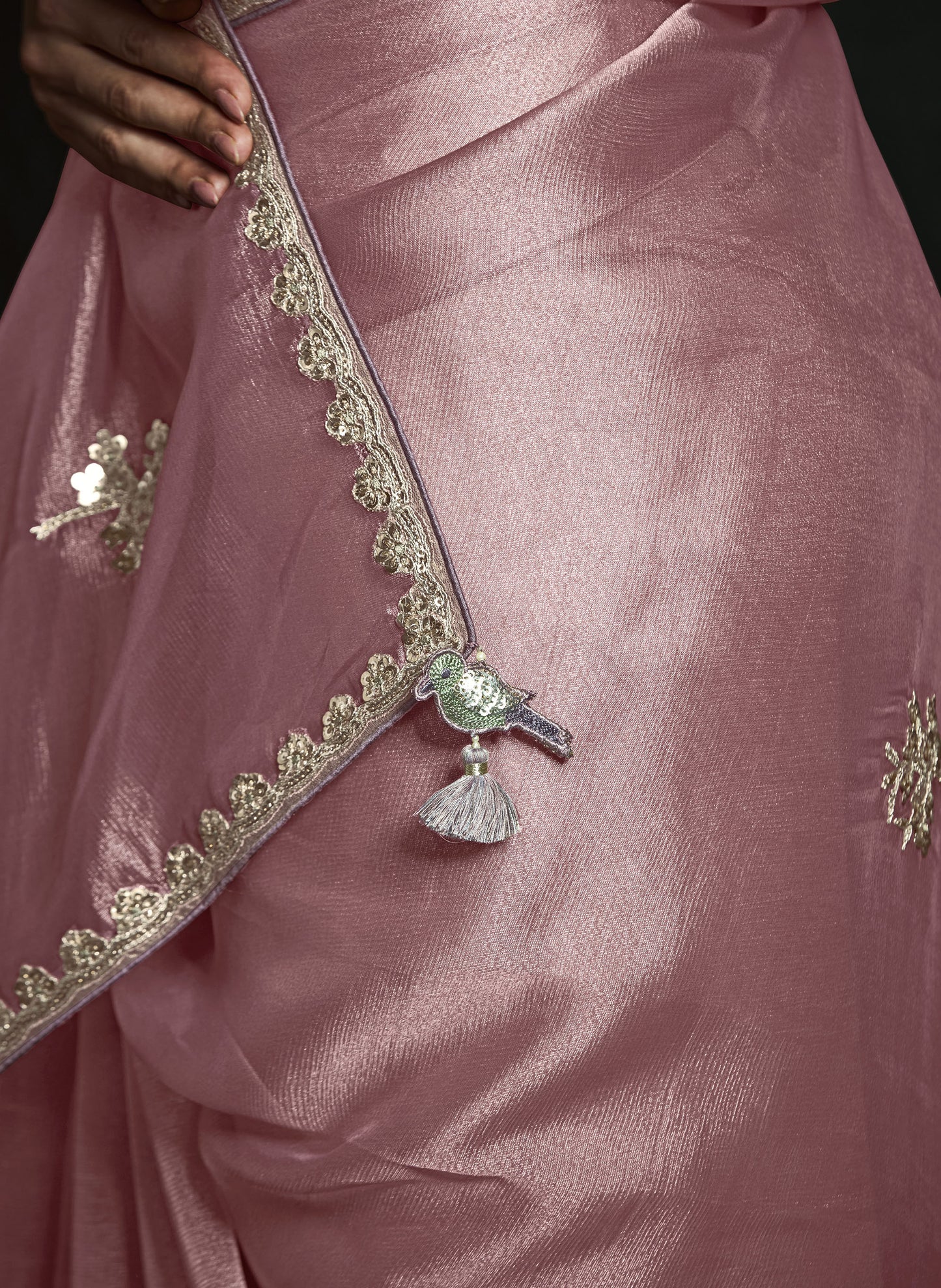 Pastel Pink Sequins Embroidered Festive Rangat Saree