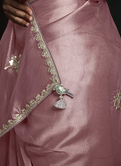 Pastel Pink Sequins Embroidered Festive Rangat Saree