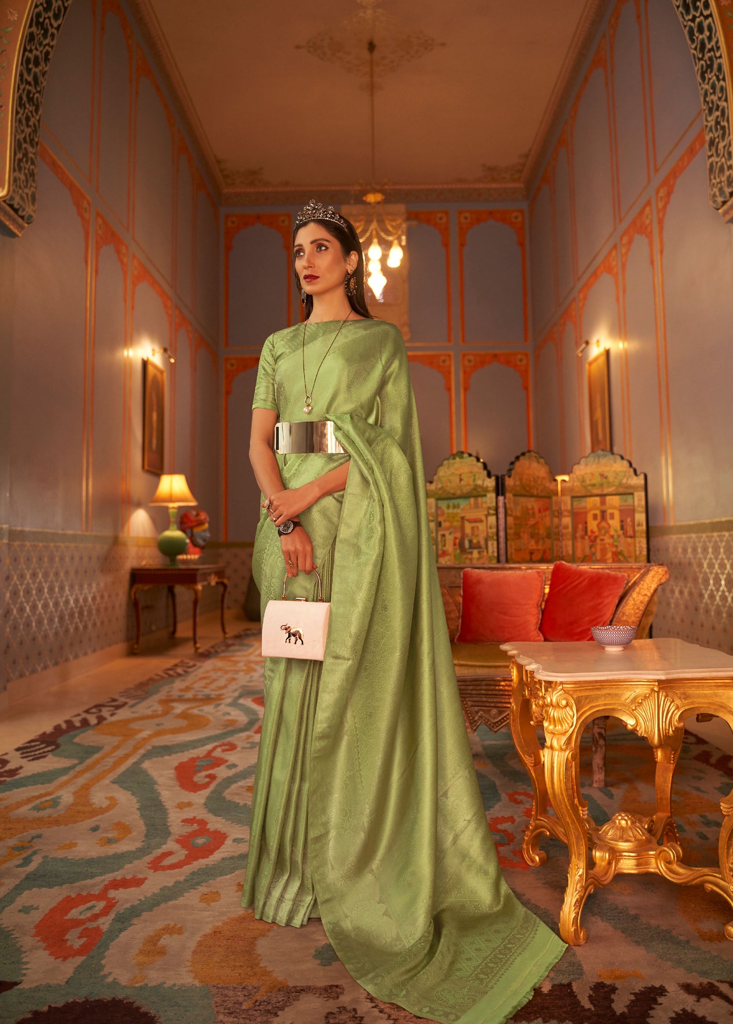 Green Kanupama Silk Nylon Satin Woven Saree