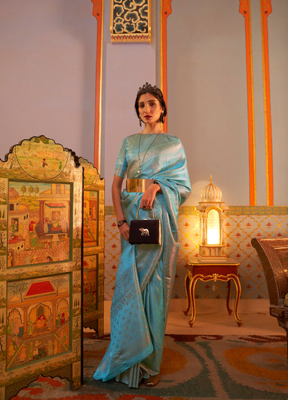 Blue Kanupama Silk Nylon Satin Woven Saree