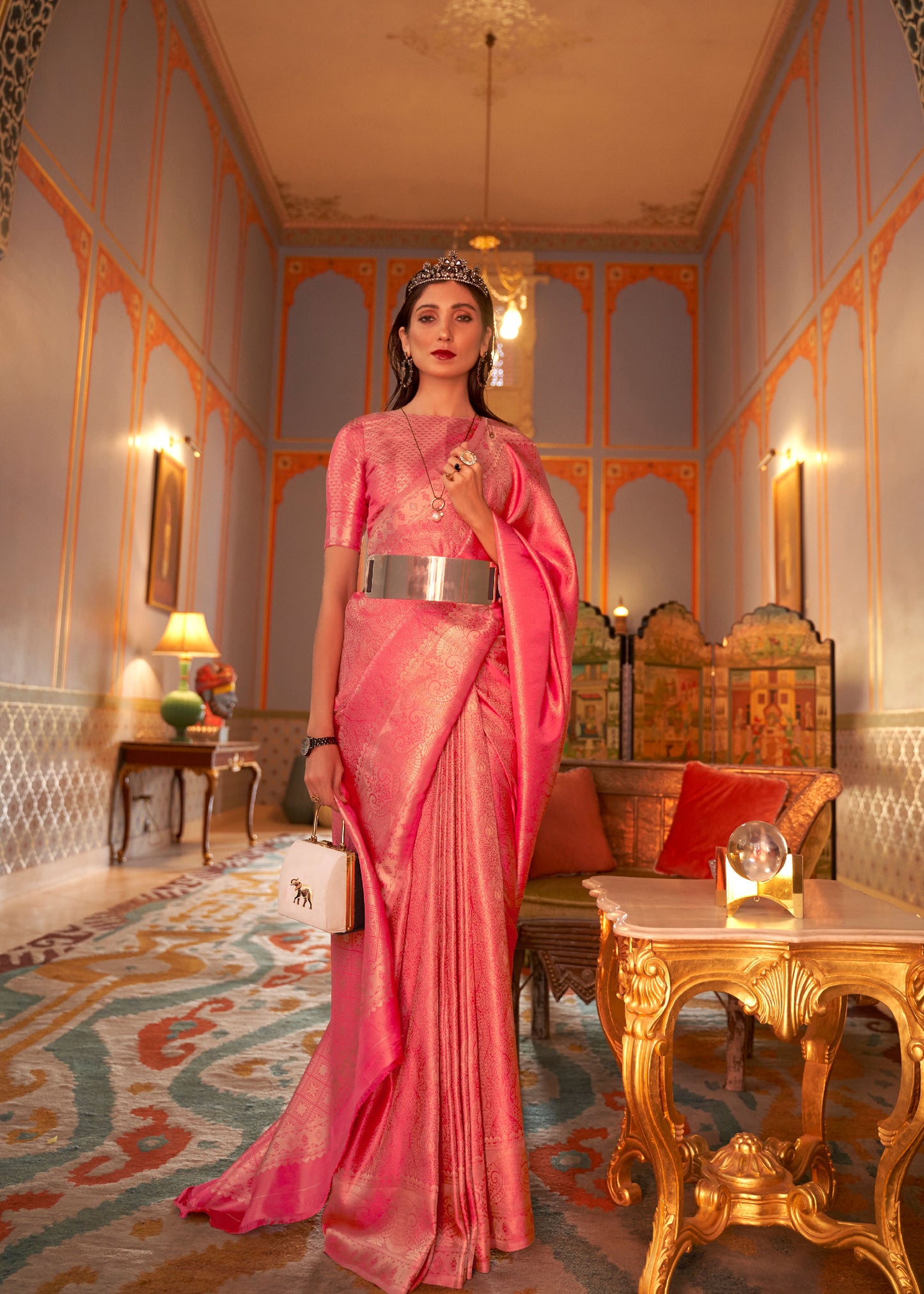 Pink Kanupama Silk Nylon Satin Woven Saree