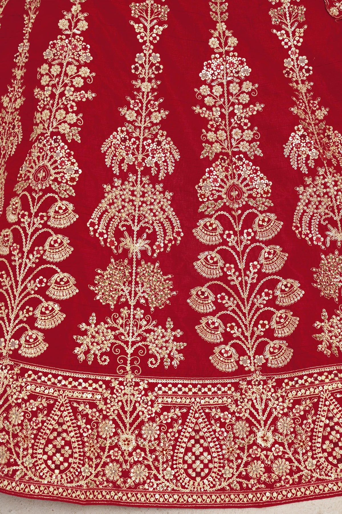 Red Silk Zari & Sequins Embroidered Bridal Lehenga for Wedding