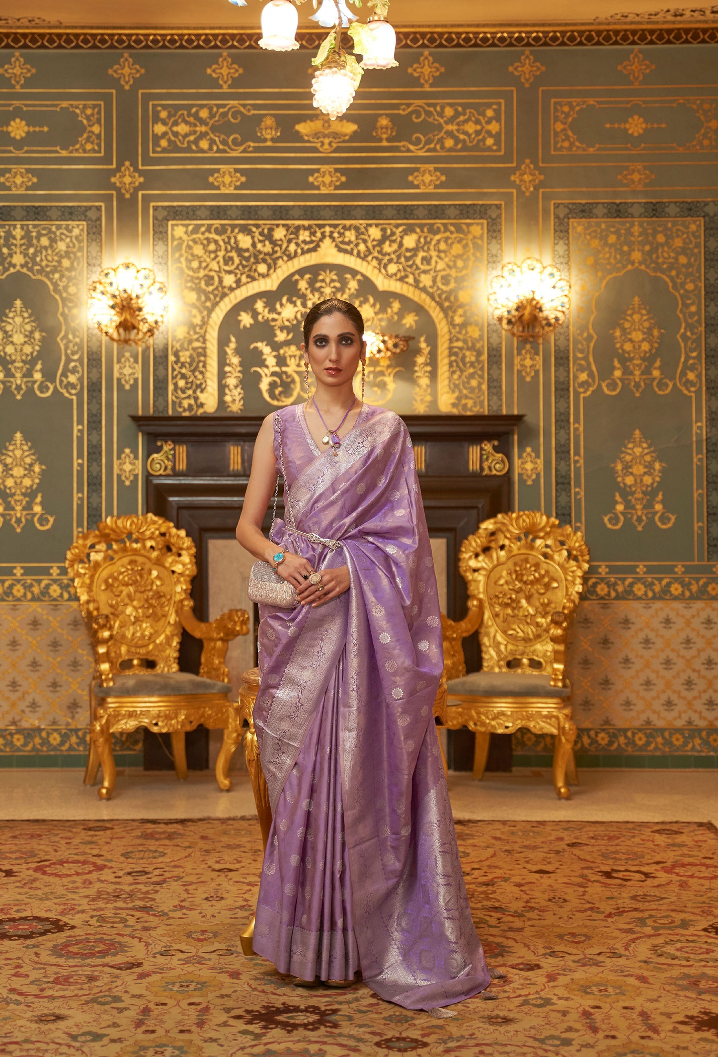 Purple Lavender Kandana Silk Handloom Saree