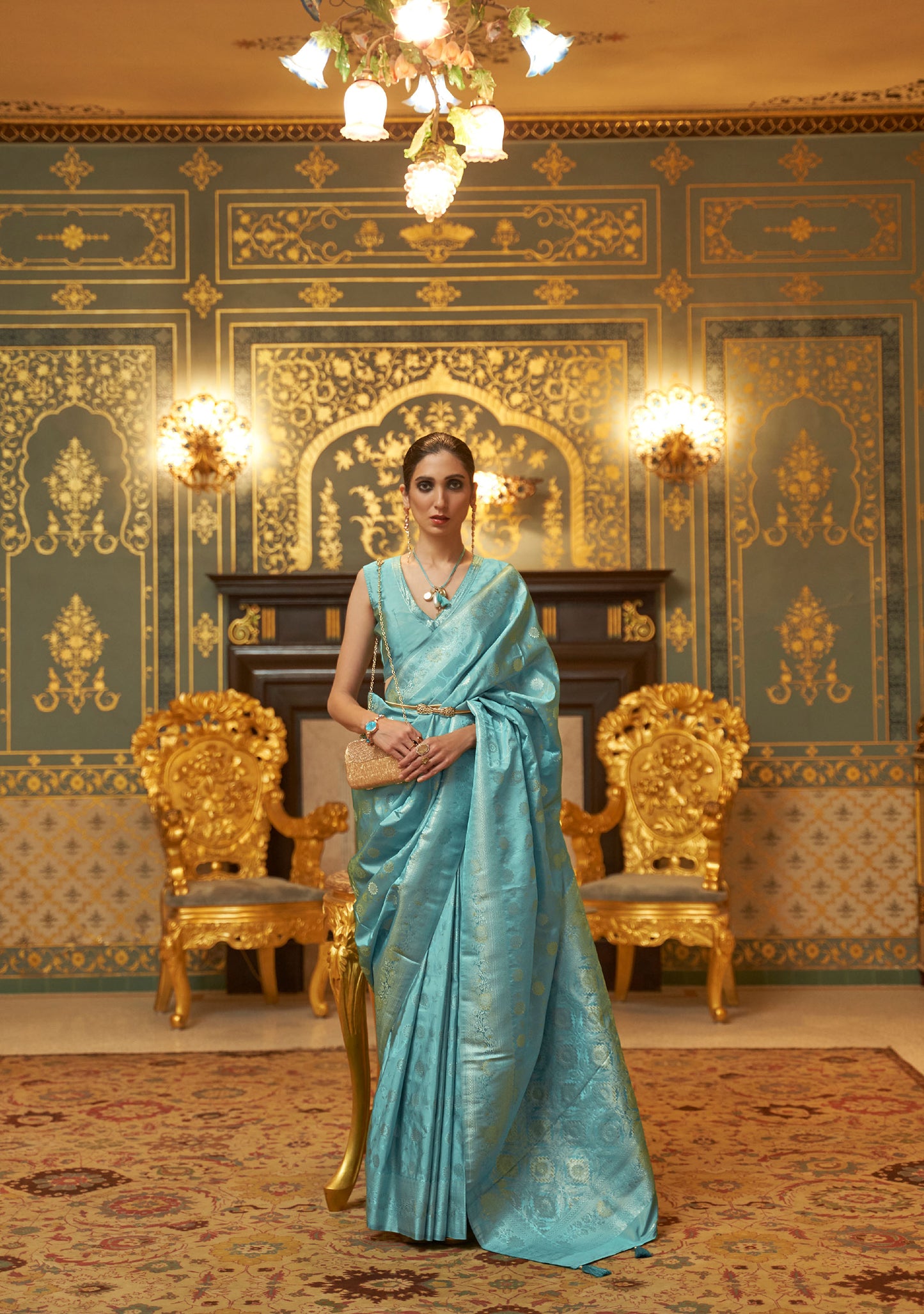 Blue Kandana Silk Handloom Saree