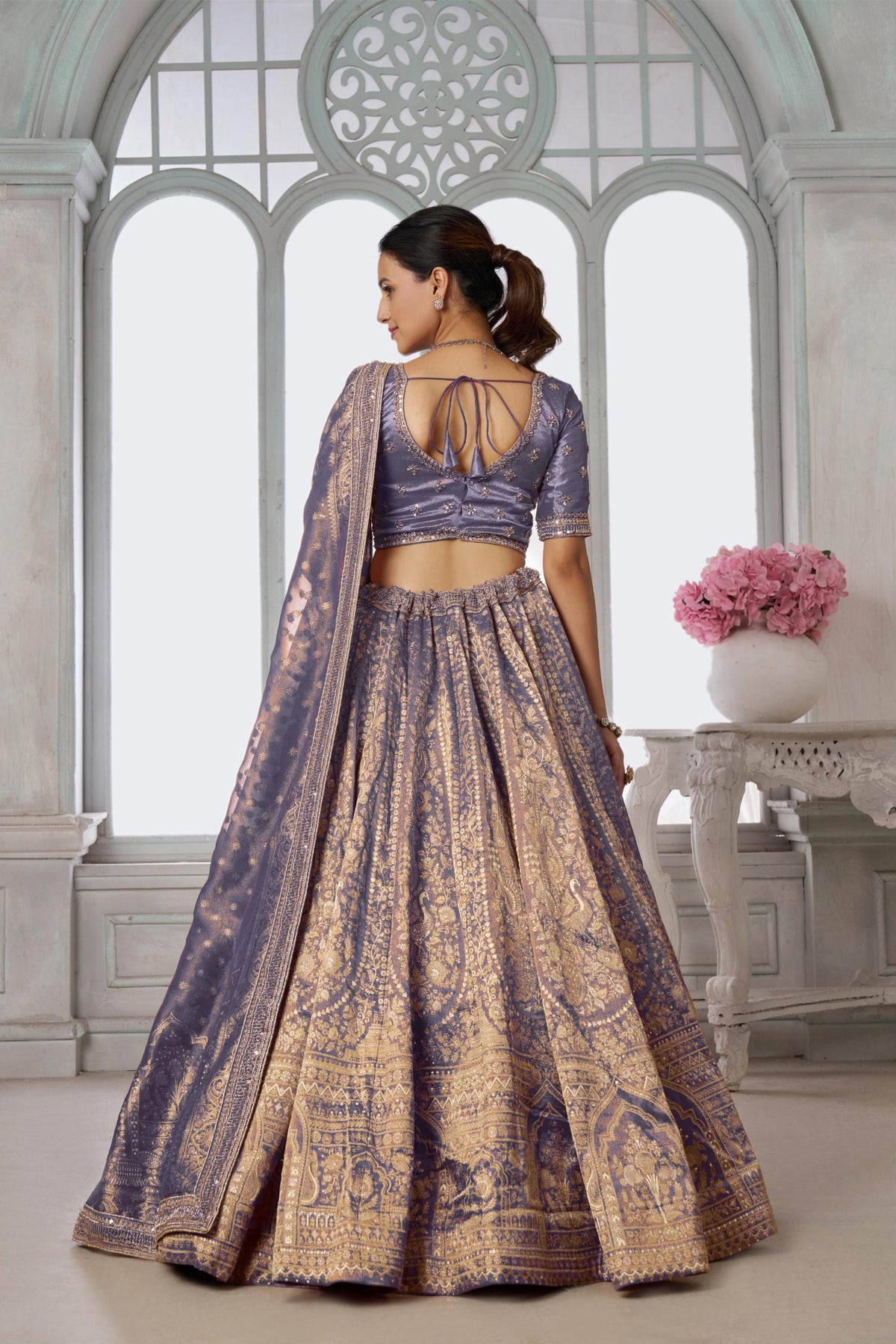 Purple Zari Tissue Beaded Embroidery Sangeet Lehenga