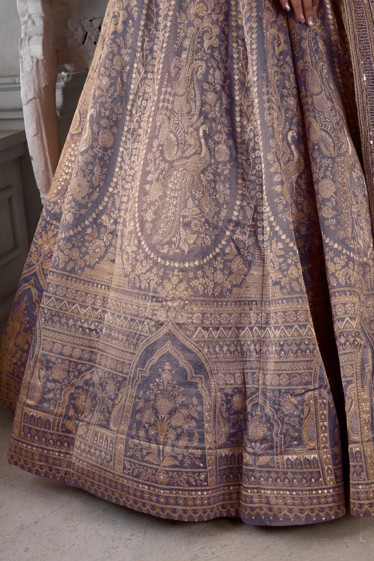 Purple Zari Tissue Beaded Embroidery Sangeet Lehenga