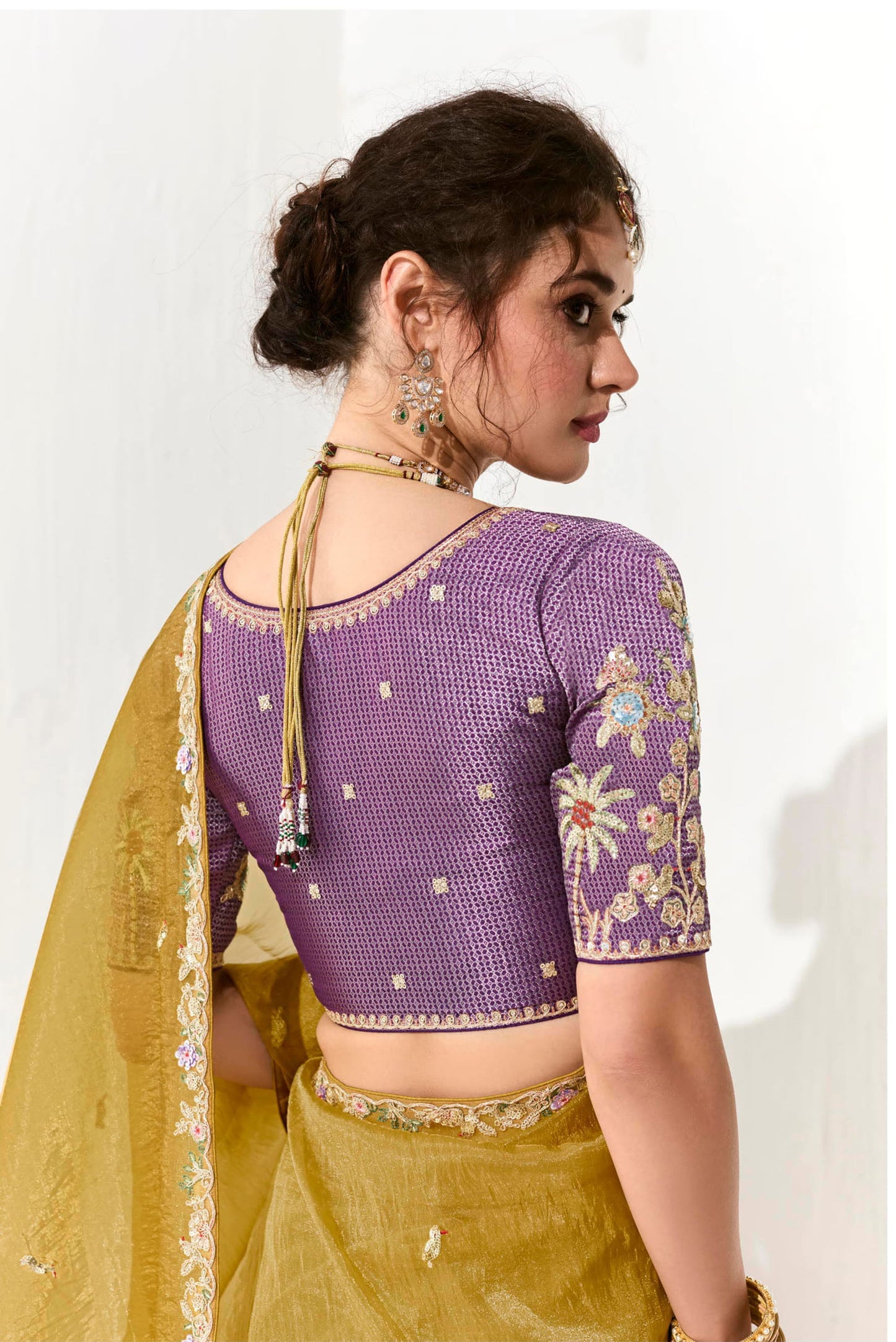 Yellow Organza Tissue Heavy butta embroidery Designer Runway Saree